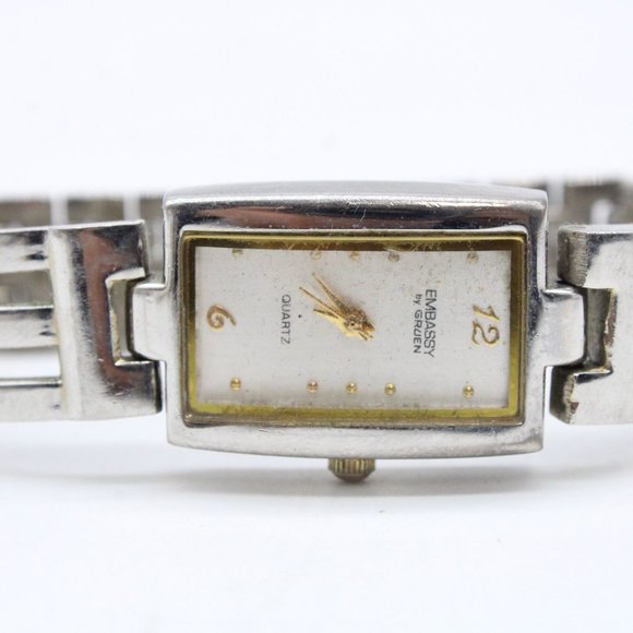 Vintage Embassy By Gruen Watch Womens Rectangular Silver Classic Quartz Dial - Picture 6 of 9
